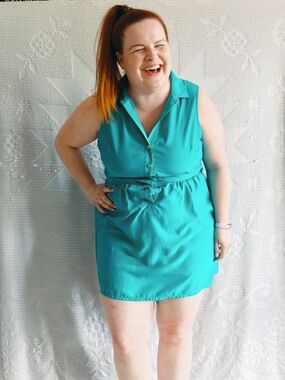 bebe Turquoise Sleeveless Dress |  Collared Open Back | Size L | Athleisure Golf